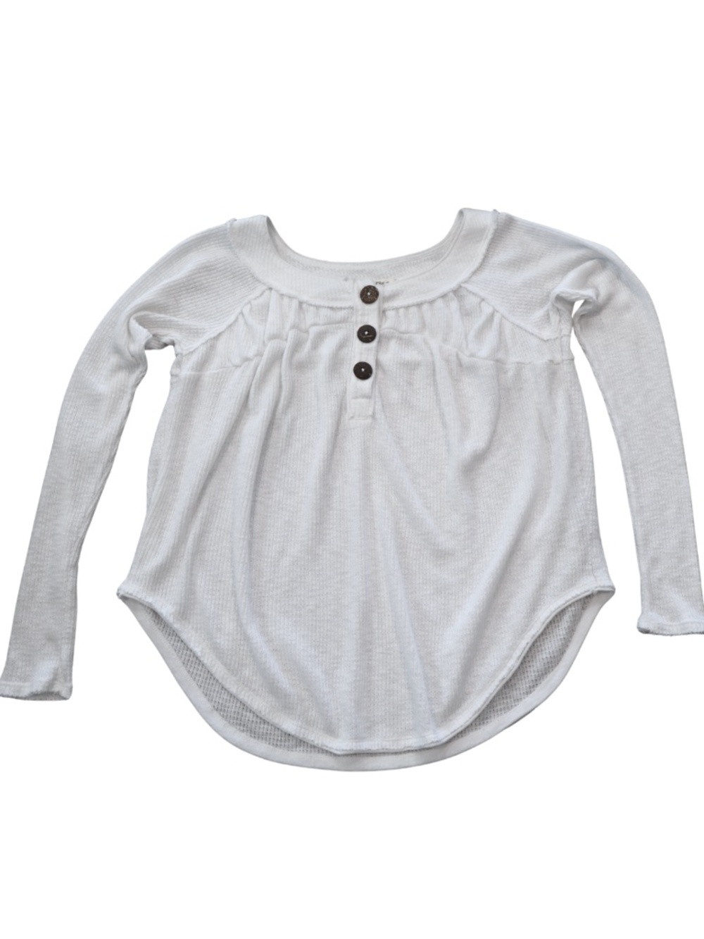 We The Free Free People White Waffle Knit Thermal Top Small Long Sleeve Boho